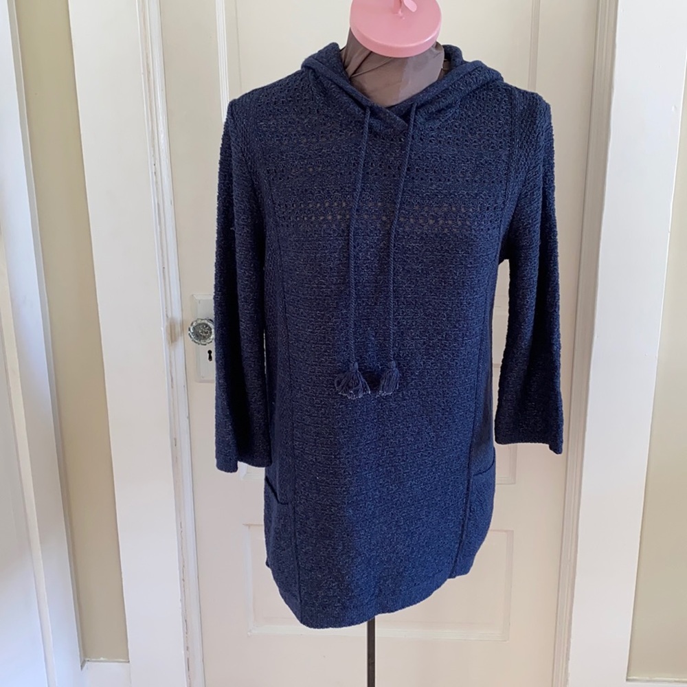 J Jill Blue Hooded Sweater Small